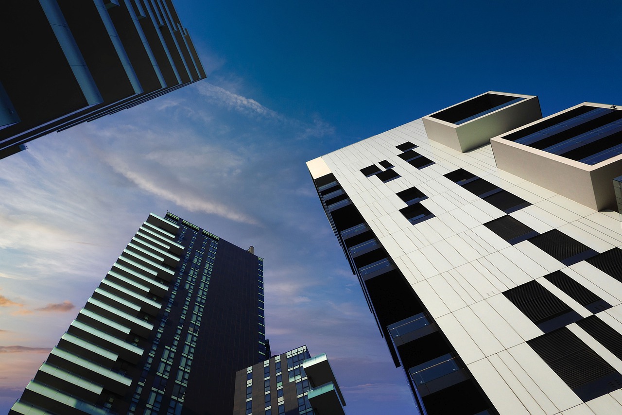 architecture, skyscrapers, buildings, skyline, city, real estate, facades, modern, high-rise, glass windows, nature, milan, italy, design, sky, perspective, clouds, twilight, office buildings